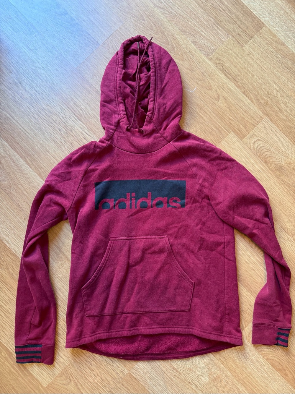 adidas Burgundy Pullover Hoodie with Drawstring